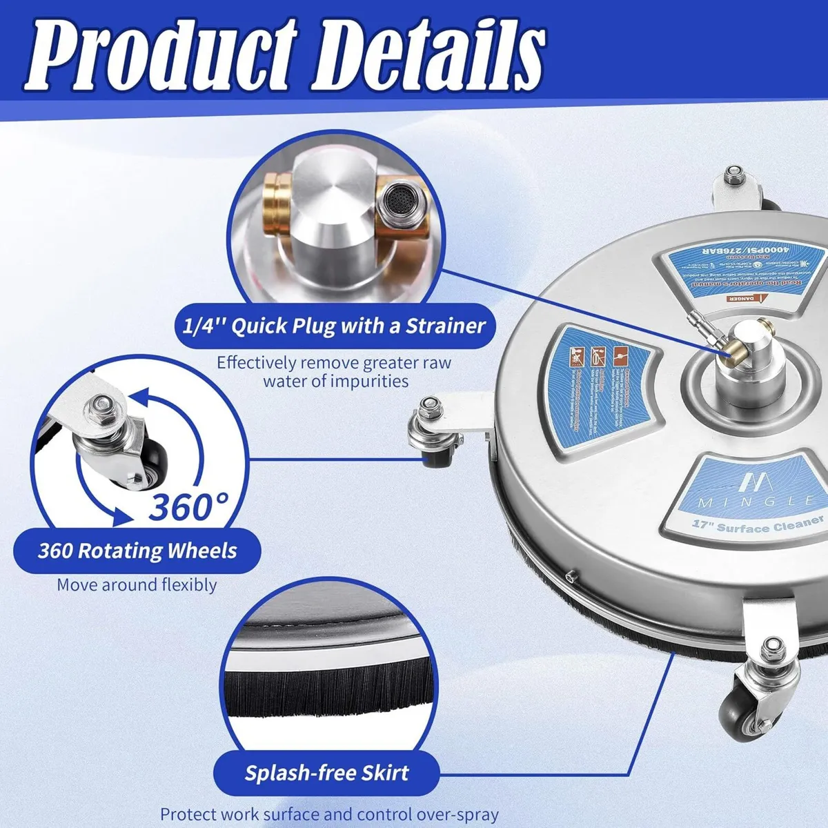 17'' Pressure Washer Surface Cleaner for Patios - Image 3