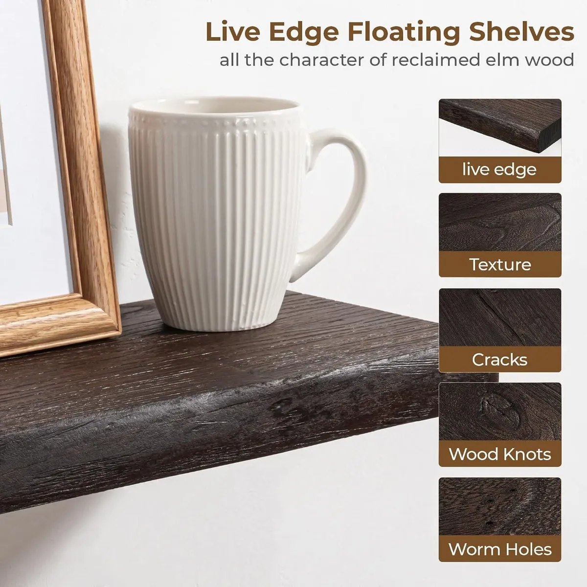 Floating Shelves for Wall Rustic Solid Elm - Image 4