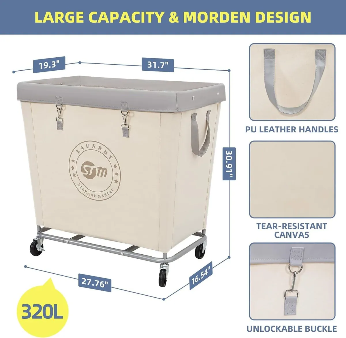 Laundry Hamper with Heavy Duty Steel Frame 320 - Image 2