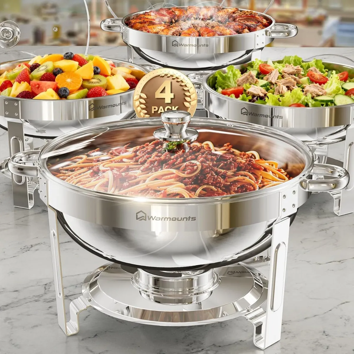 Round Chafing Dish Buffet Set with Glass Lid (4 - Image 1