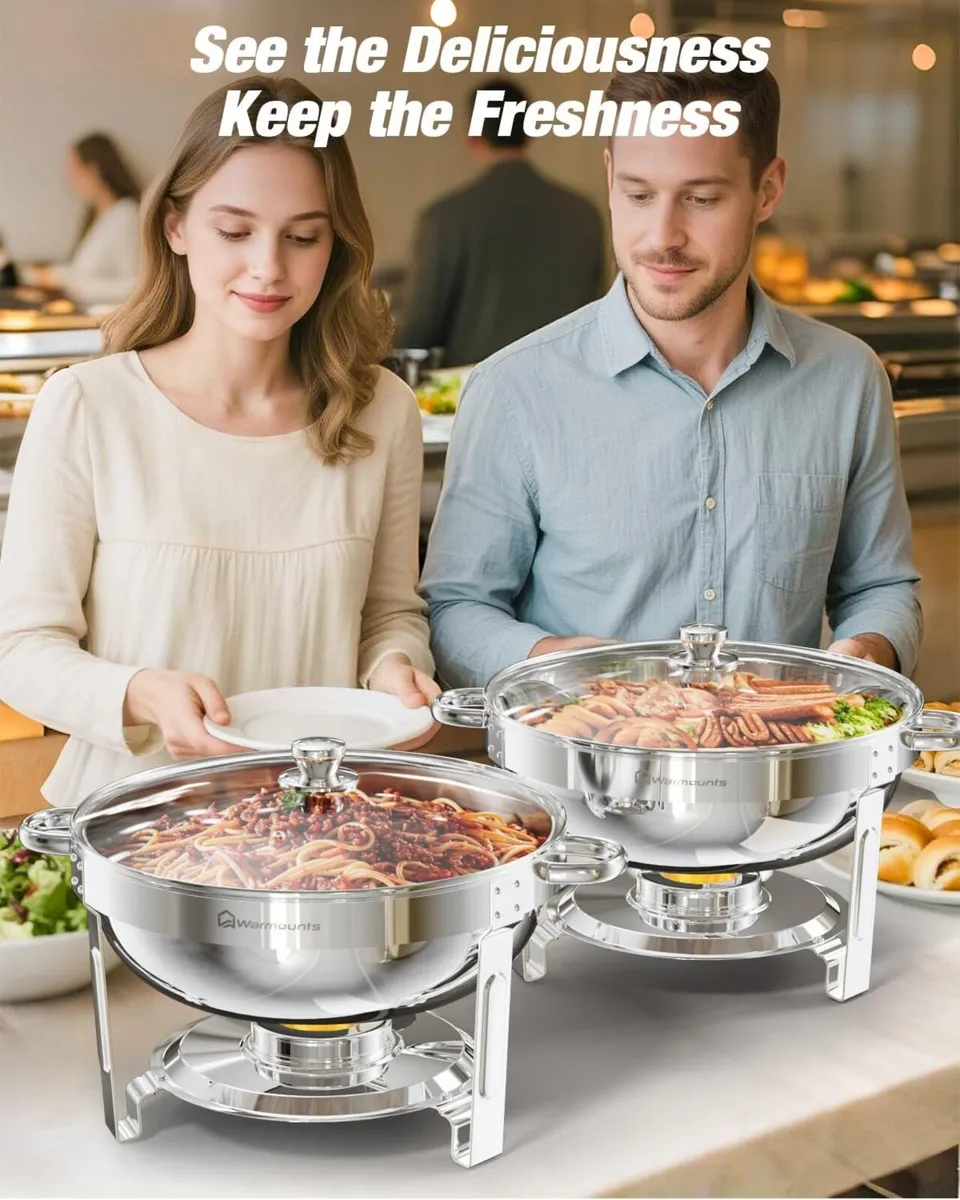 Round Chafing Dish Buffet Set with Glass Lid (4 - Image 2
