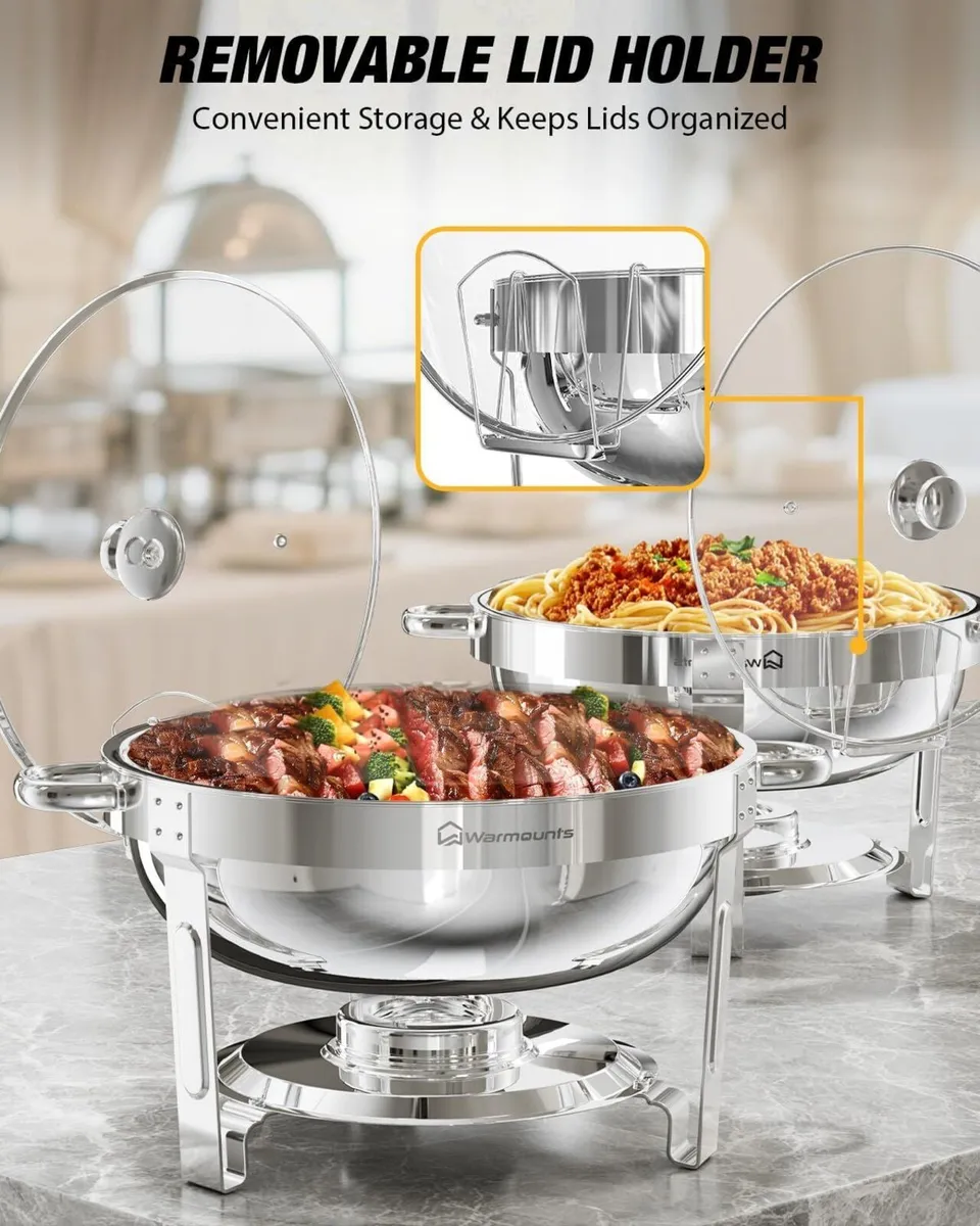 Round Chafing Dish Buffet Set with Glass Lid (4 - Image 3
