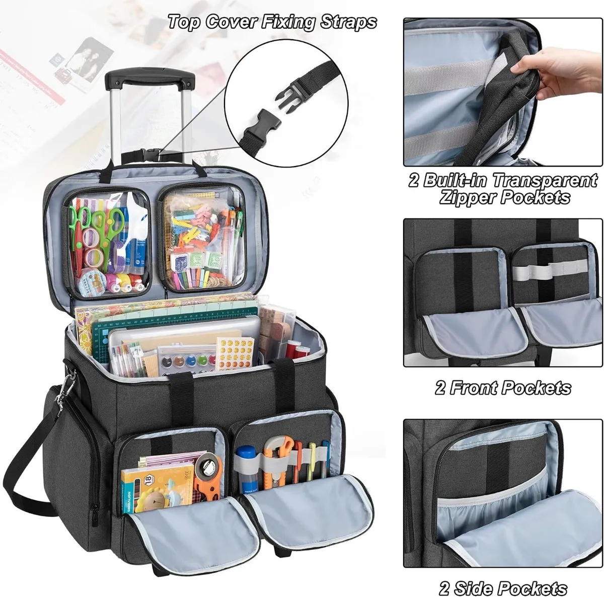 Rolling Scrapbook Tote Craft Bag on Wheels - Image 3