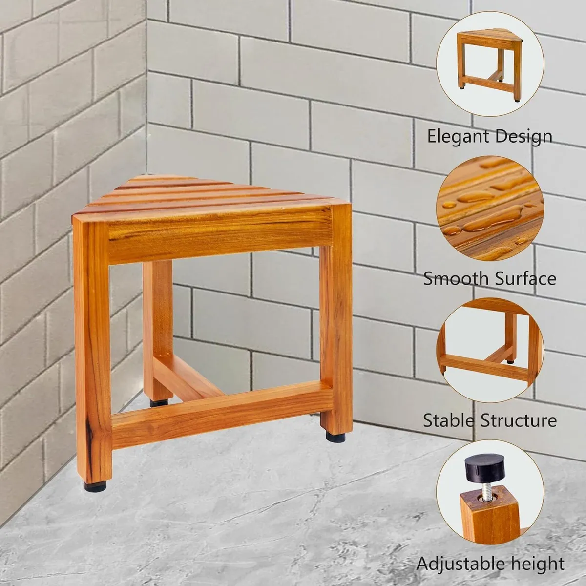 Teak Corner Shower Bench Wooden Foot Rest Large - Image 4