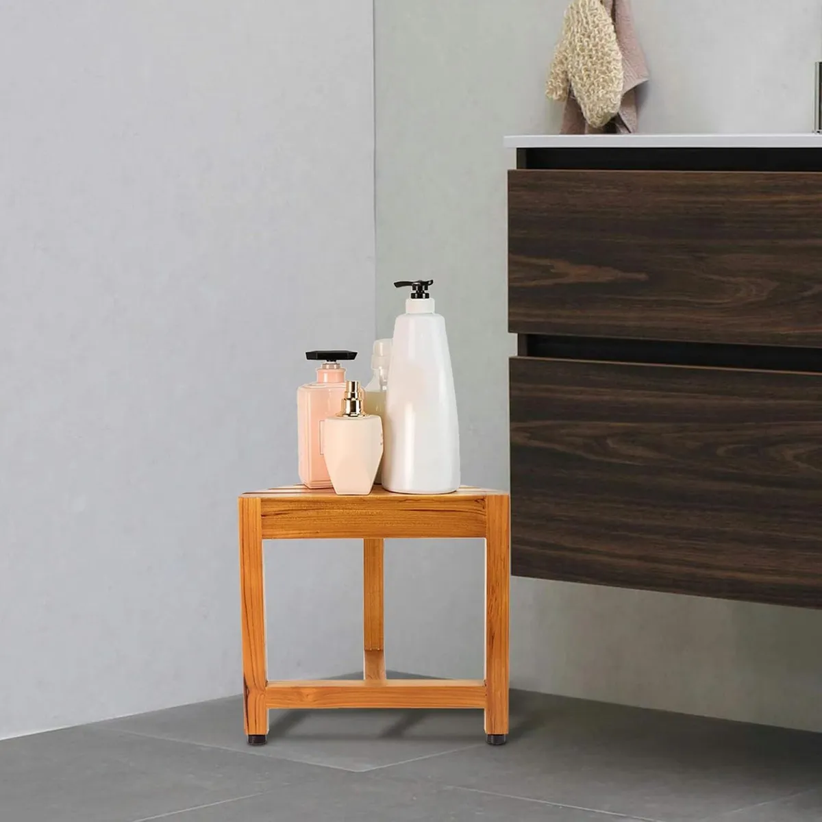 Teak Corner Shower Bench Wooden Foot Rest Large - Image 2