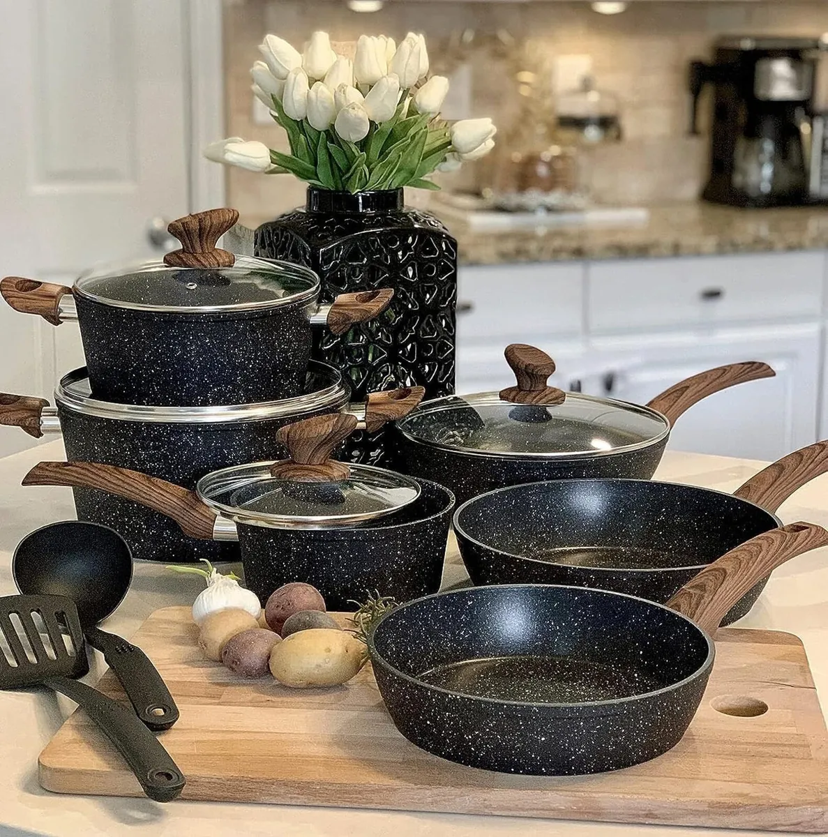 Induction Hob Pans Set 12-Piece Granite Cookware - Image 1