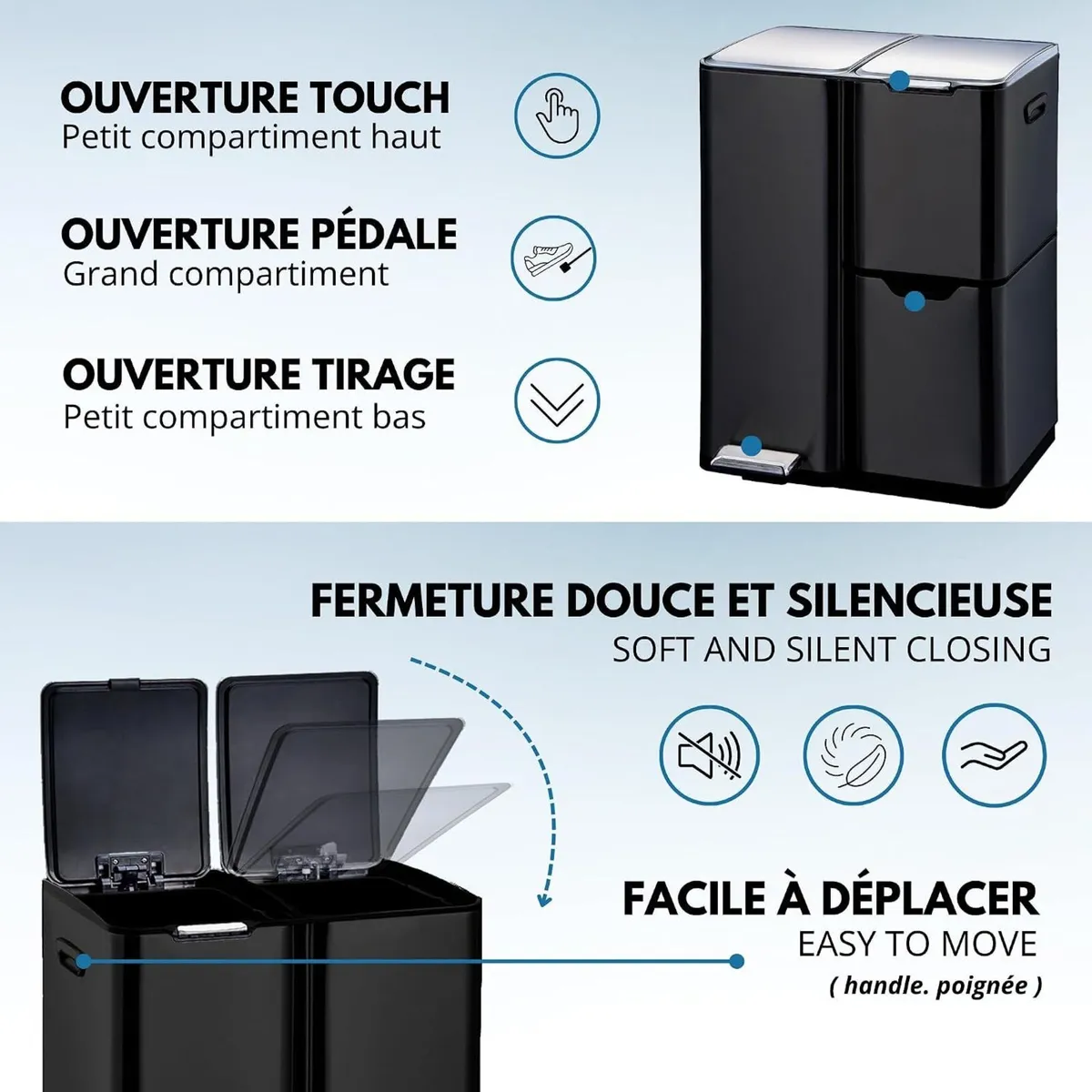 Kitchen Waste Bin with Pedal Recycling 60L - Image 3