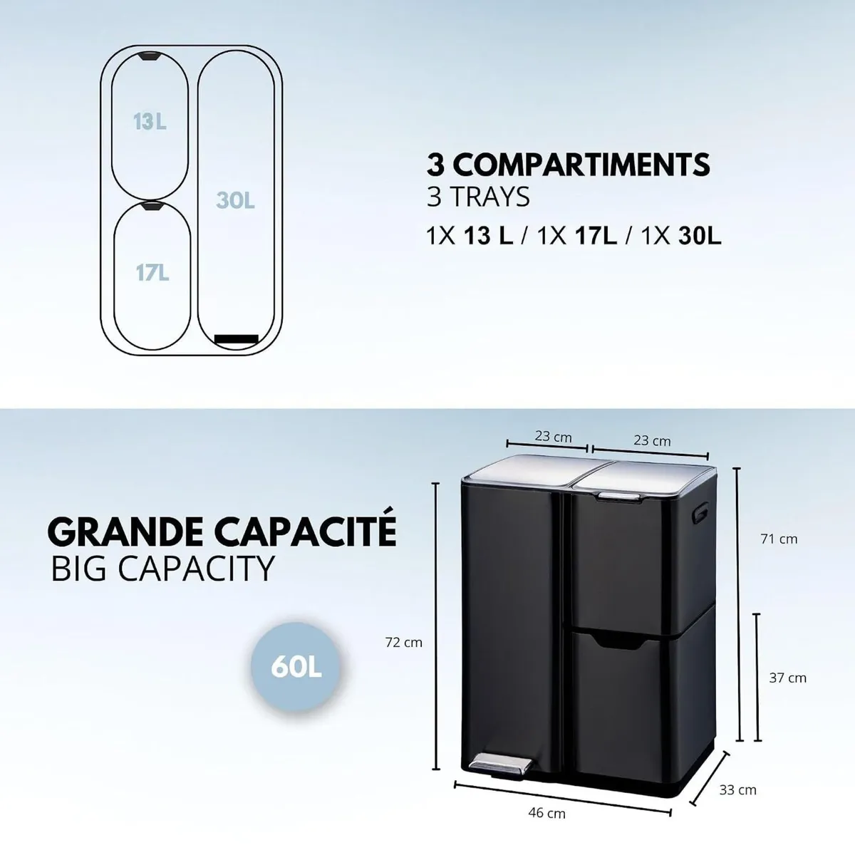 Kitchen Waste Bin with Pedal Recycling 60L - Image 4