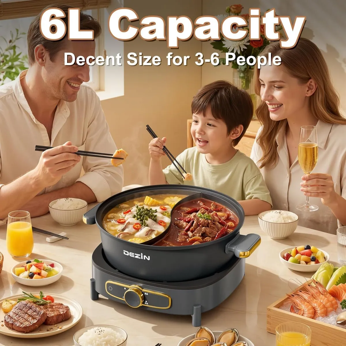 6L Hot Pot Electric with Divider Shabu Power - Image 2