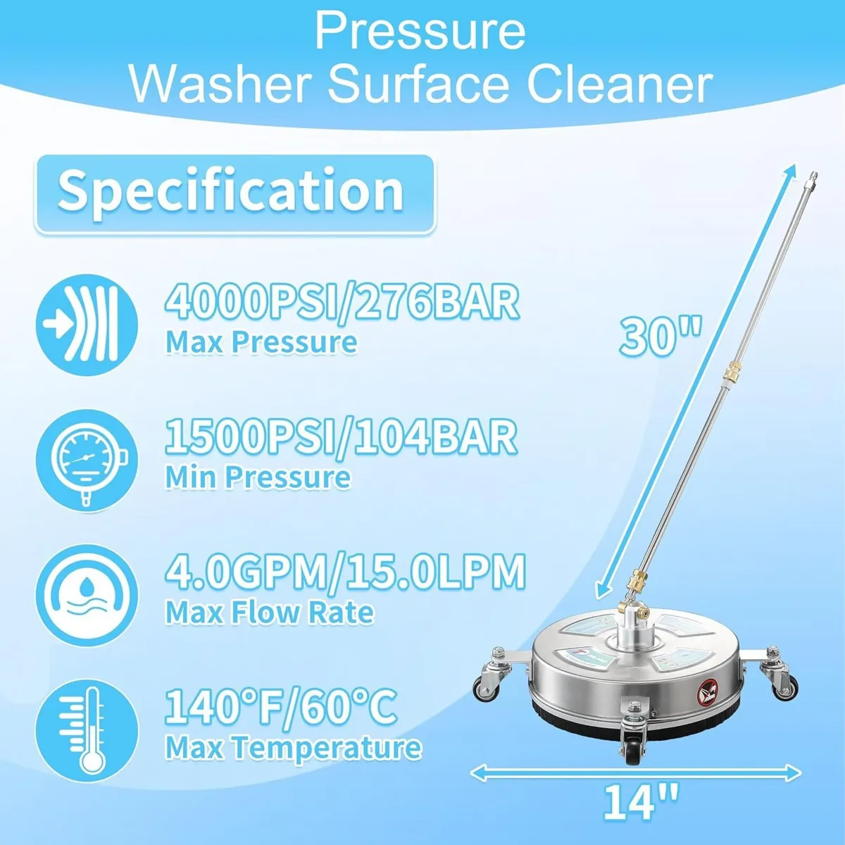 14” Pressure Washer Surface Cleaner with 4 Wheels - Image 4