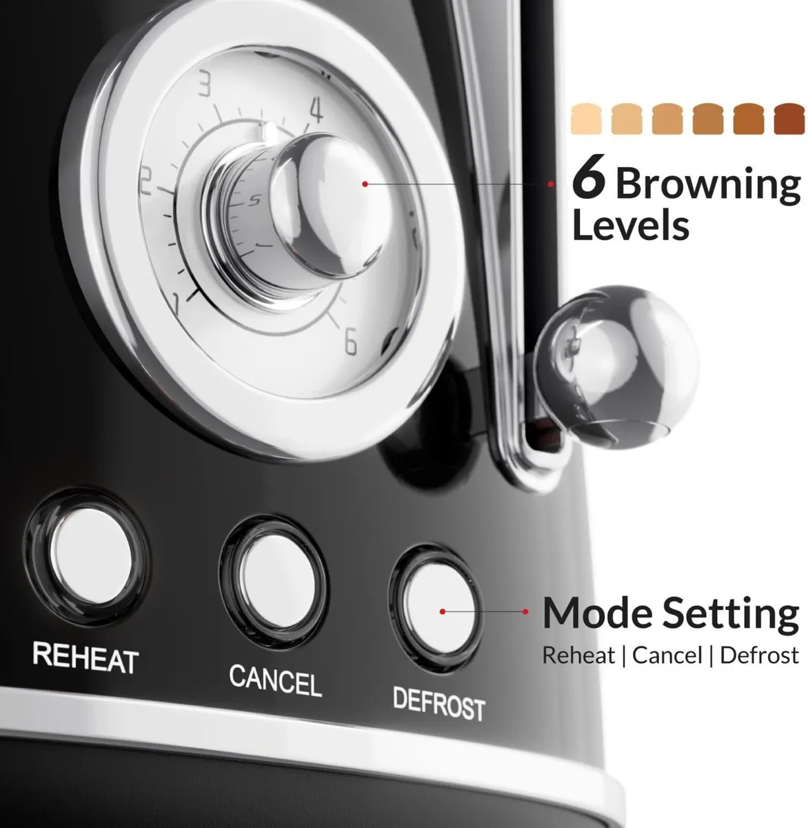 Retro 4 Slice Toaster Wide Slot Defrost Glossy - Image 4