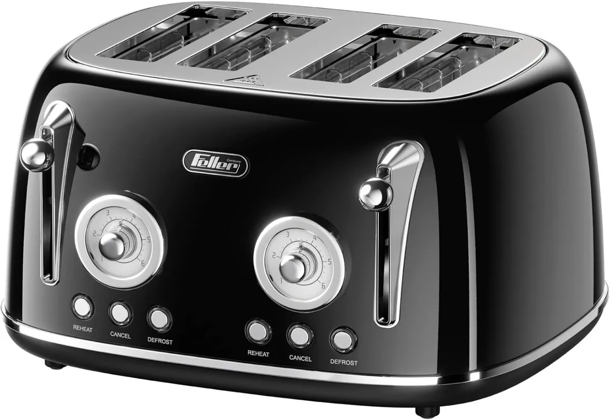 Retro 4 Slice Toaster Wide Slot Defrost Glossy - Image 1