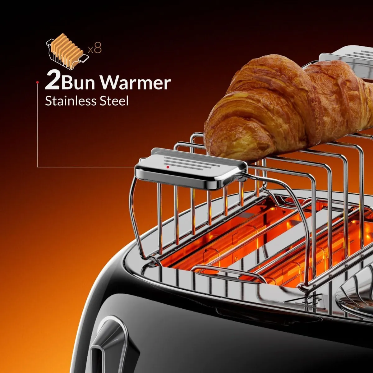 Retro 4 Slice Toaster Wide Slot Defrost Glossy - Image 2