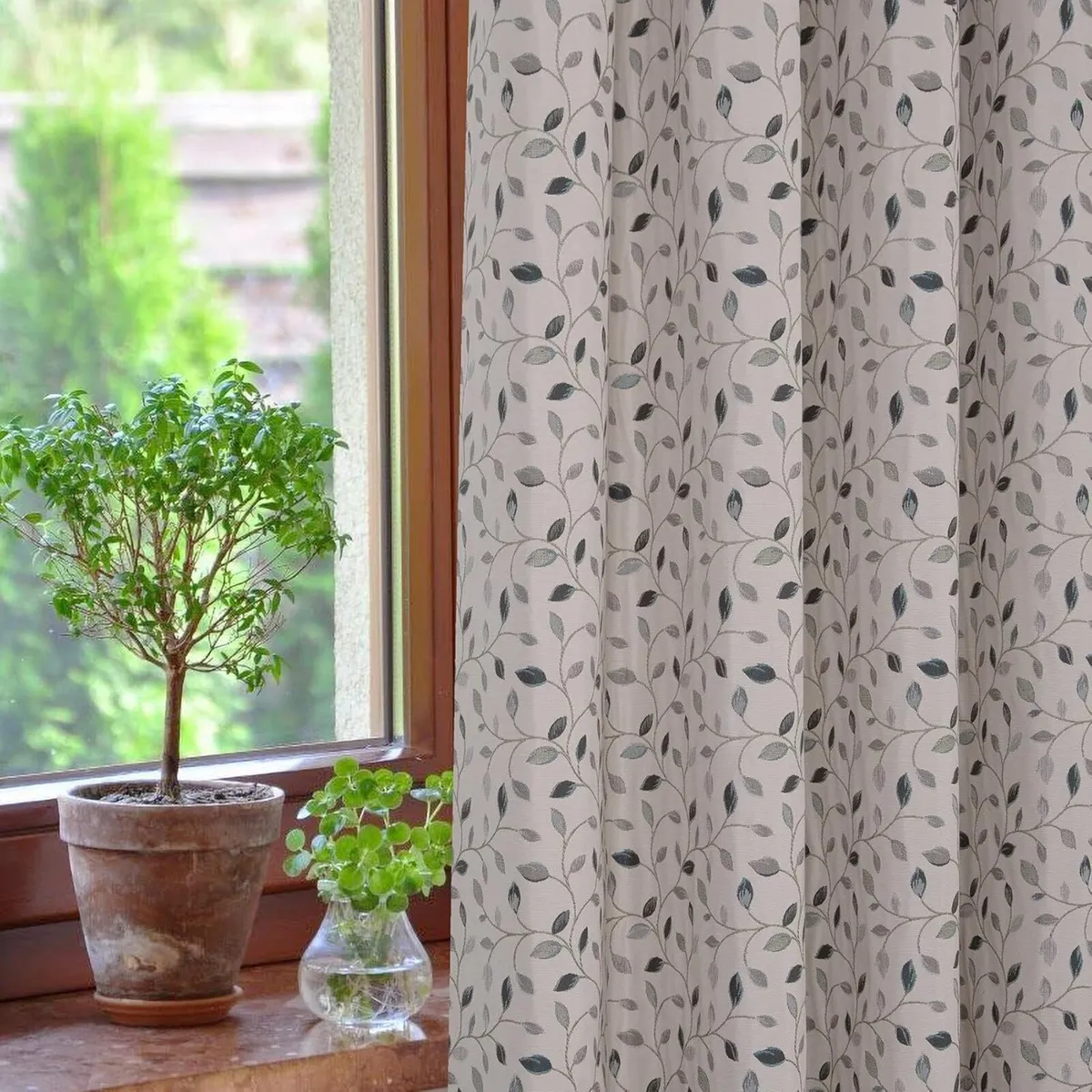 Floral Jacquard Curtains Pencil Pleat Lined - Image 4