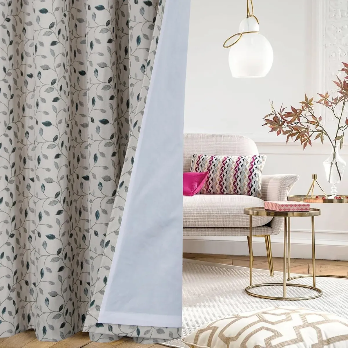 Floral Jacquard Curtains Pencil Pleat Lined - Image 1