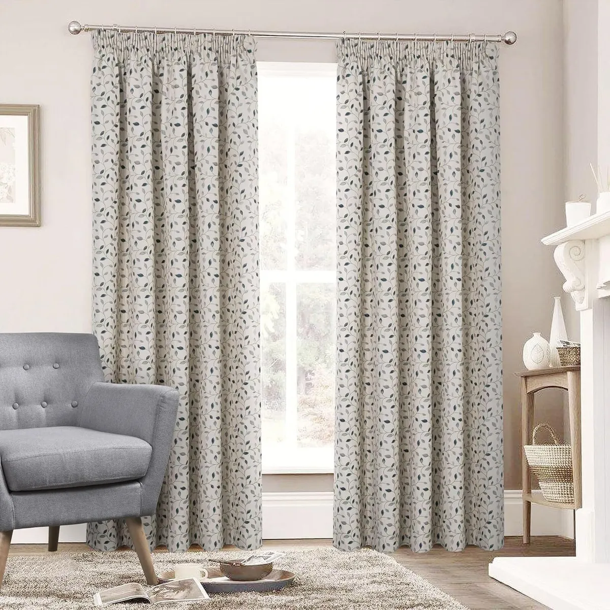 Floral Jacquard Curtains Pencil Pleat Lined - Image 2