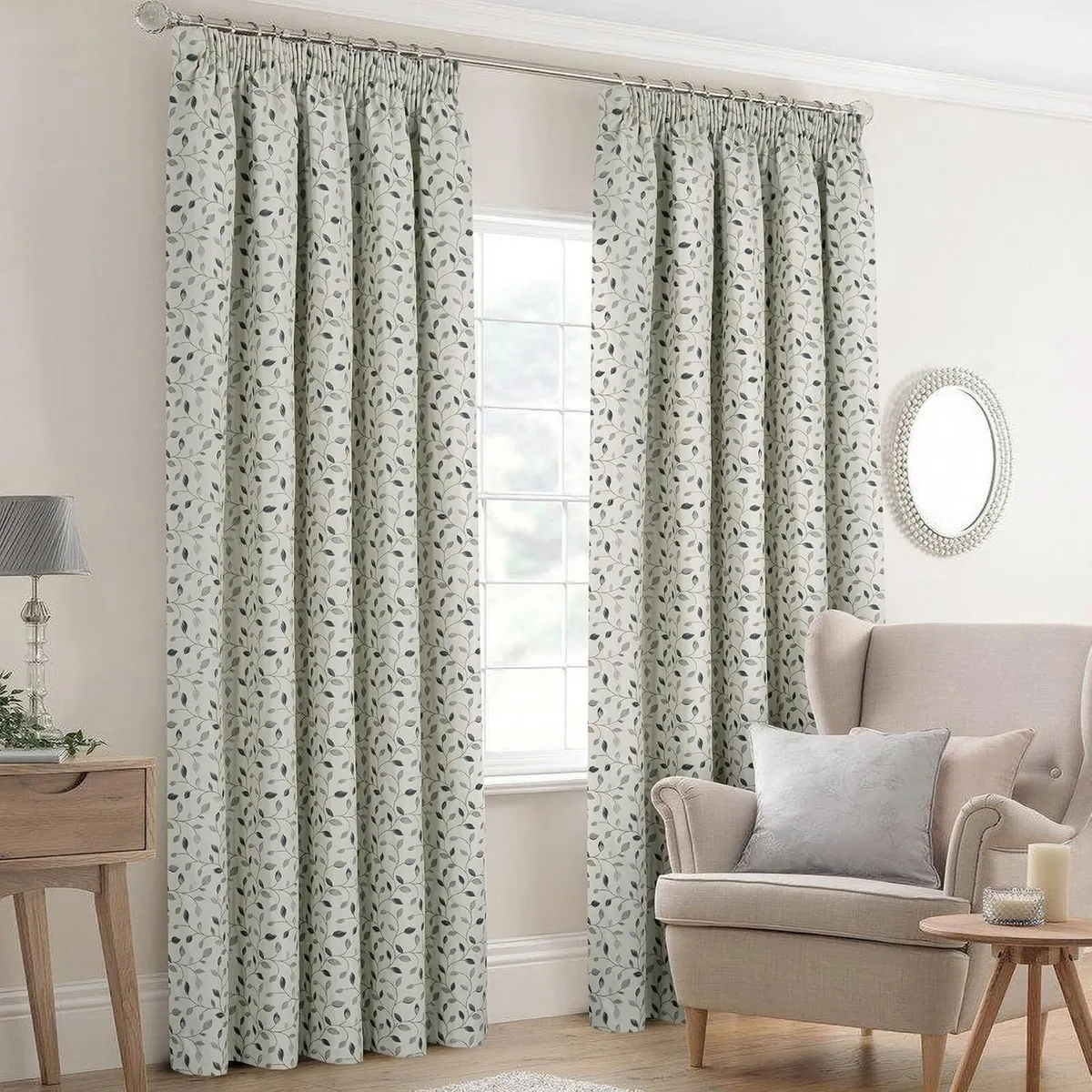 Floral Jacquard Curtains Pencil Pleat Lined - Image 3