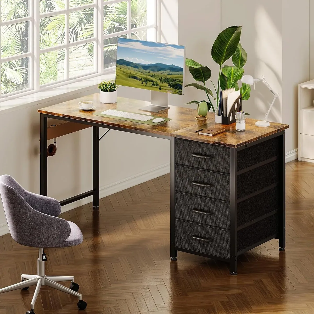 Computer Desk with Drawers Reversible Office - Image 2