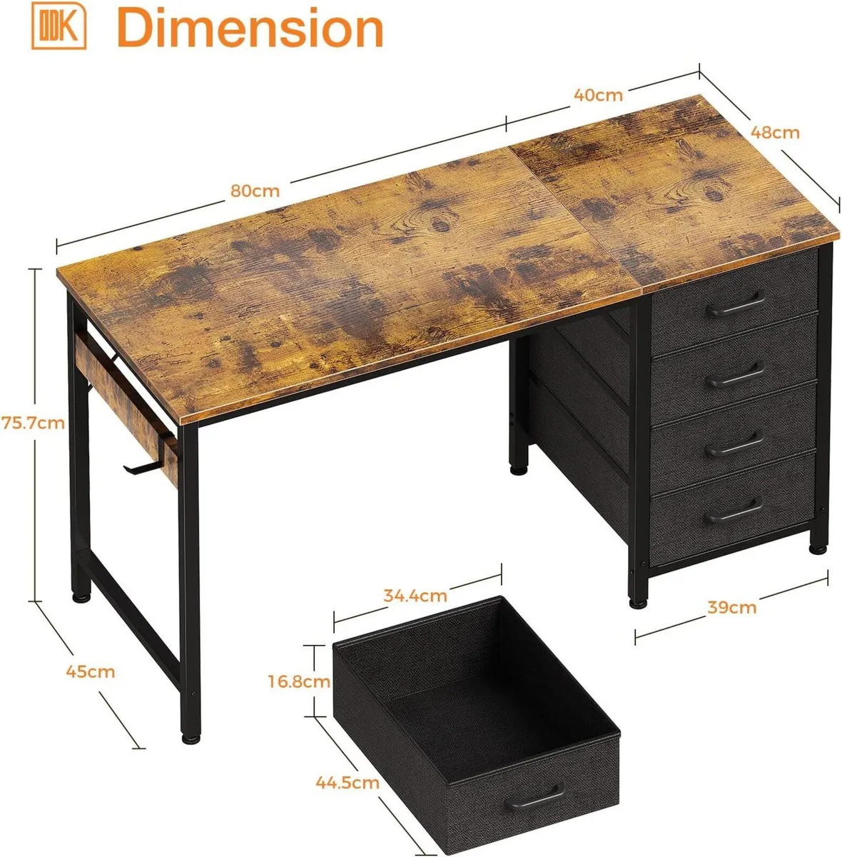 Computer Desk with Drawers Reversible Office - Image 3
