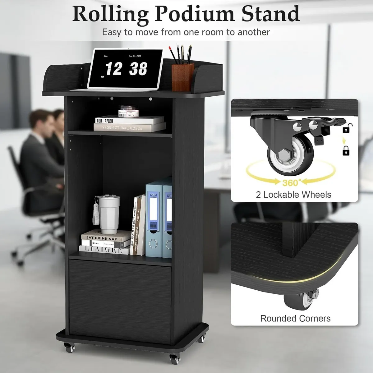 Portable Podium Stand with Adjustable Shelf - Image 3
