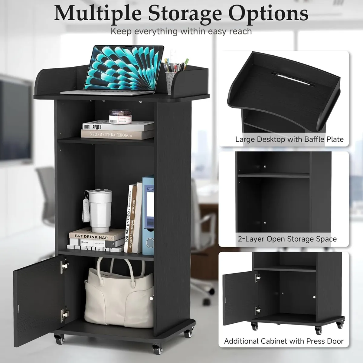 Portable Podium Stand with Adjustable Shelf - Image 4