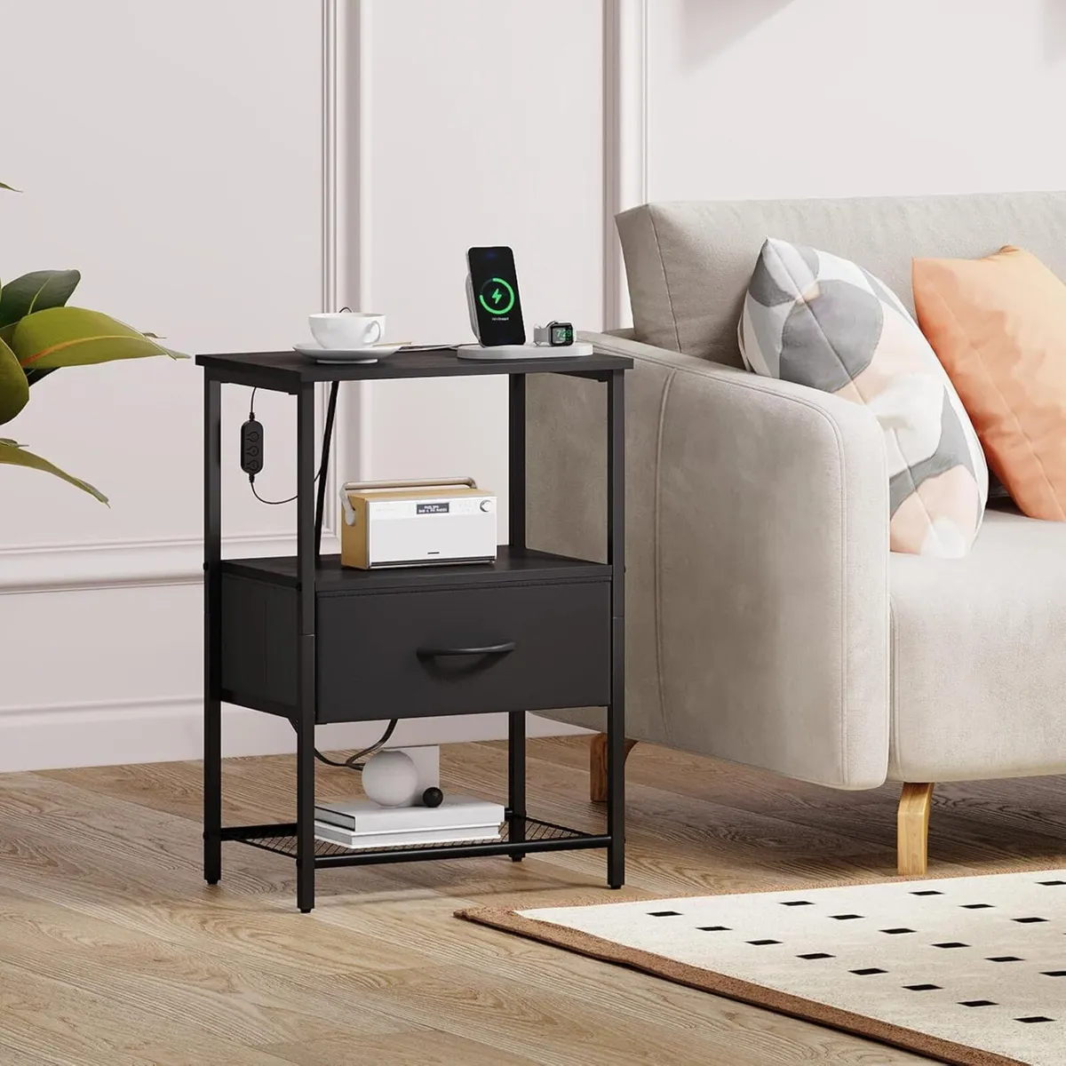 Bedside Table Charging Station LED 2 Drawers (Set - Image 2