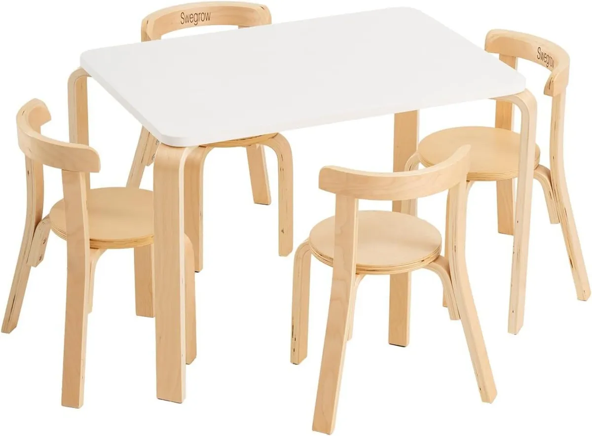 Kids Table and 4 Chairs Set Wooden - Image 1