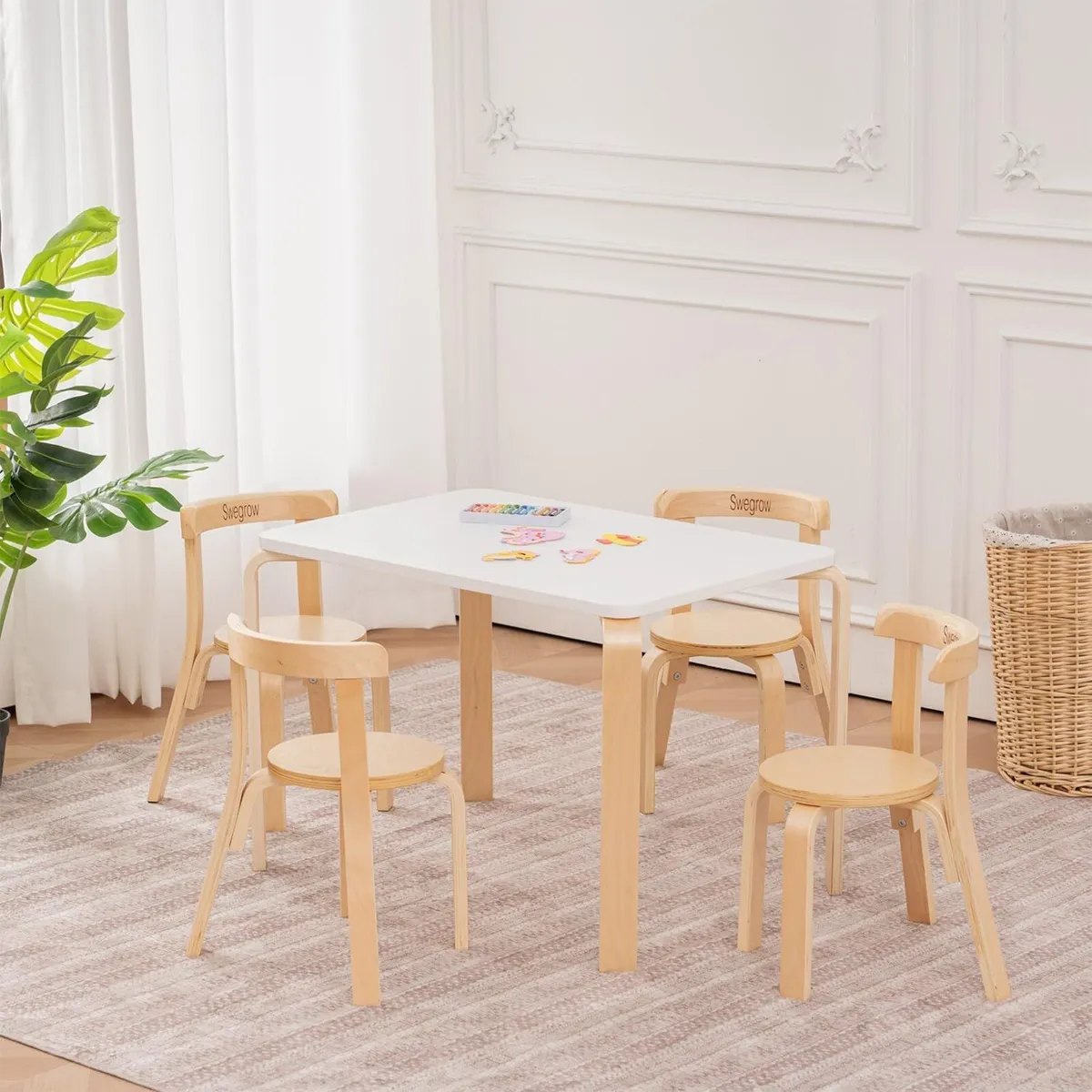 Kids Table and 4 Chairs Set Wooden - Image 2