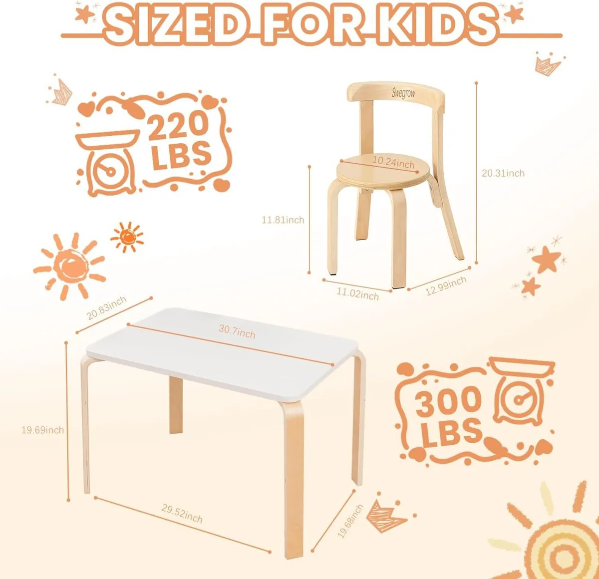 Kids Table and 4 Chairs Set Wooden - Image 3