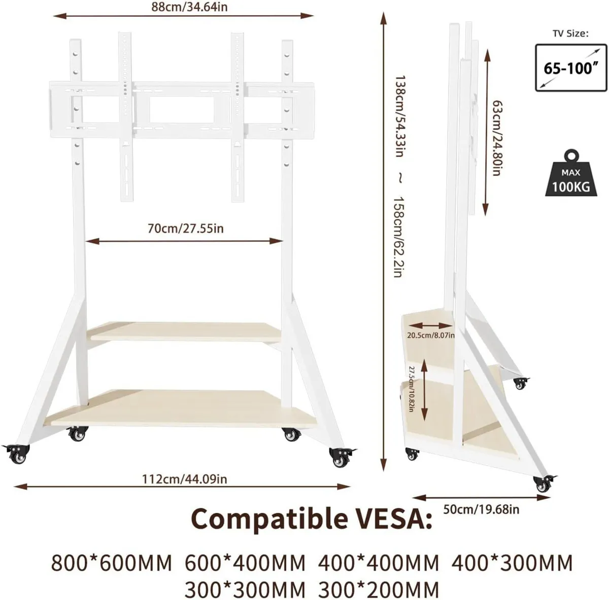 Mobile TV Stand with Wheels 65-100 Inch - Image 2