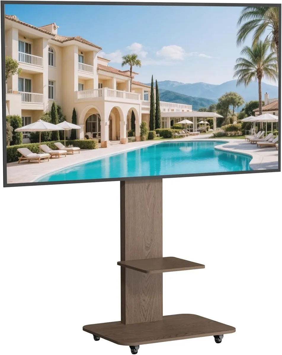 Floor TV Stand with Wheels Wood Shelves 40-75 - Image 1