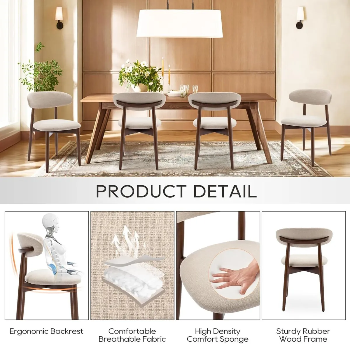 Modern Dining Chairs Set with Wooden Legs - Image 4