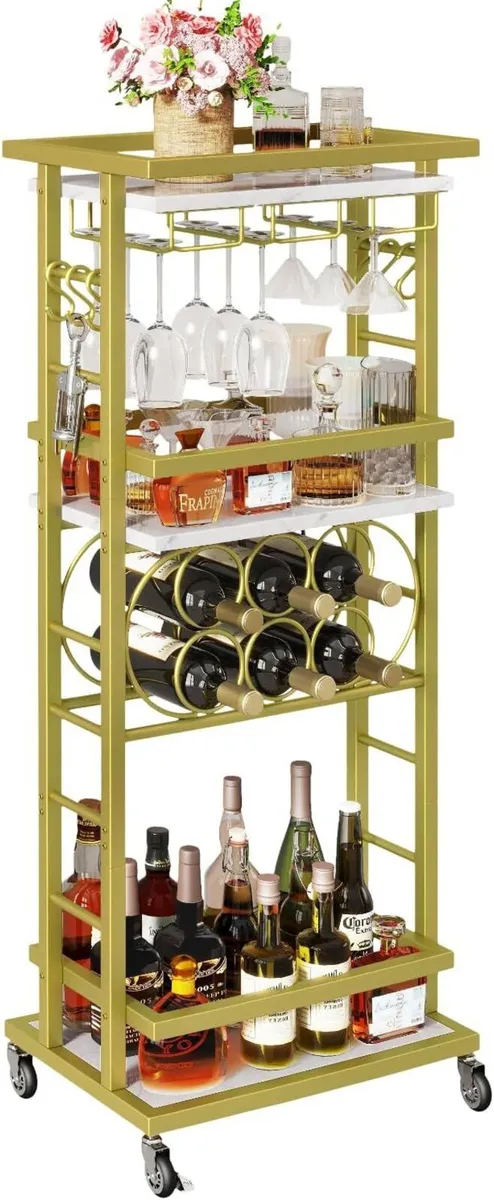 4-Tier Wine Rack with Wheels Bar Cart - Image 1