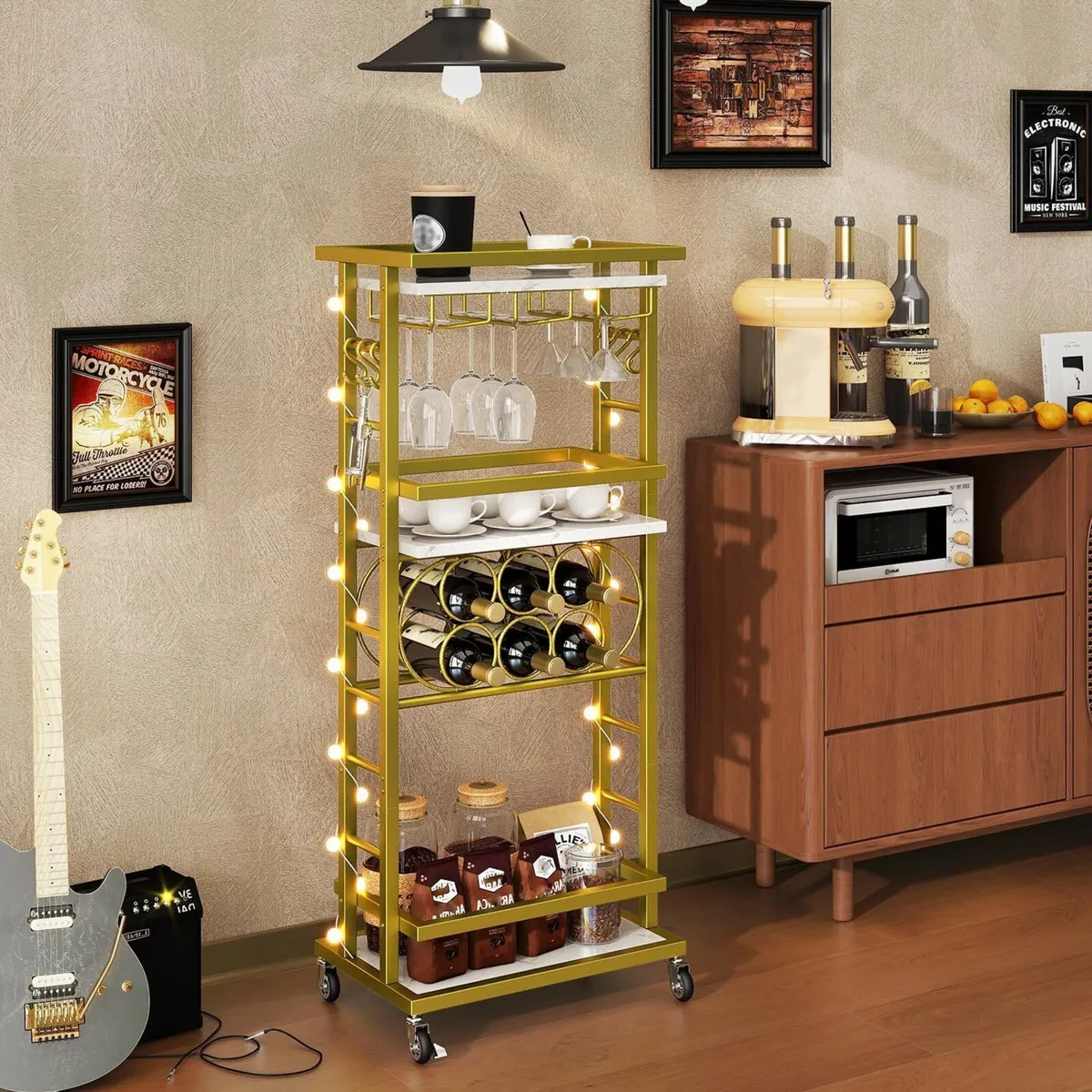 4-Tier Wine Rack with Wheels Bar Cart - Image 3