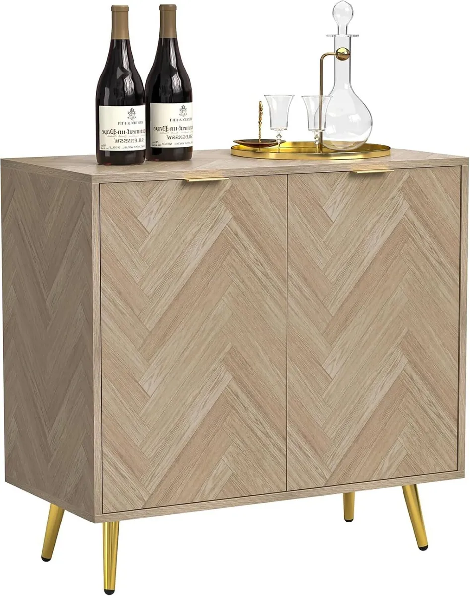 Herringbone Sideboard Buffet Storage Cabinet - Image 1