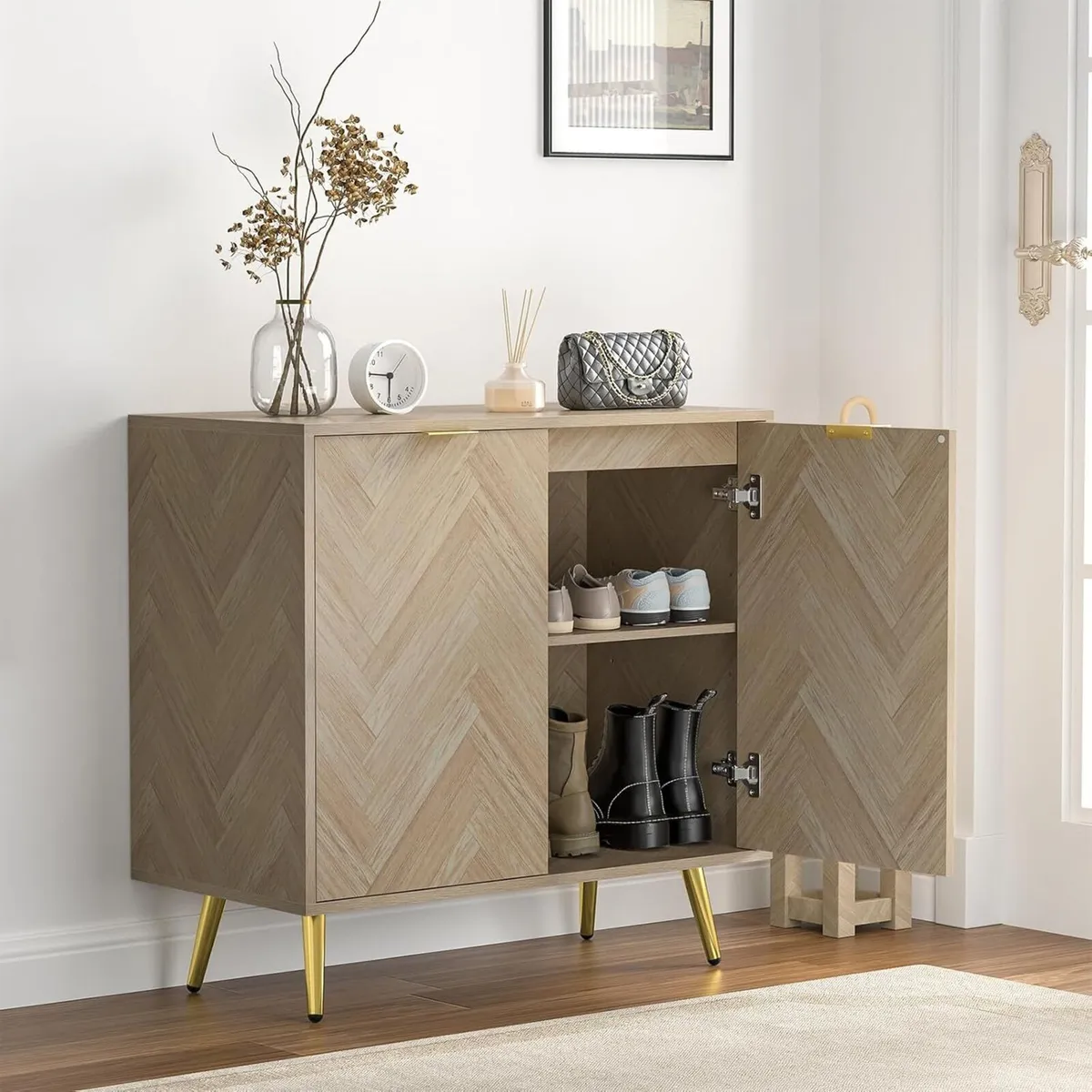 Herringbone Sideboard Buffet Storage Cabinet - Image 2