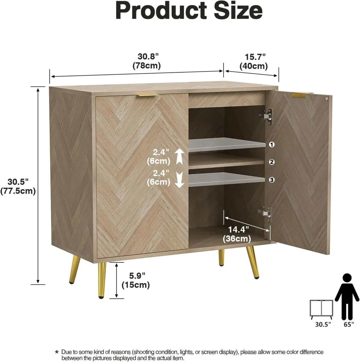 Herringbone Sideboard Buffet Storage Cabinet - Image 3
