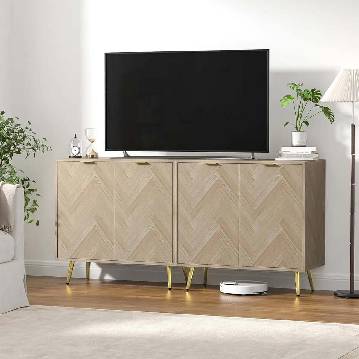 Herringbone Sideboard Buffet Storage Cabinet - Image 4