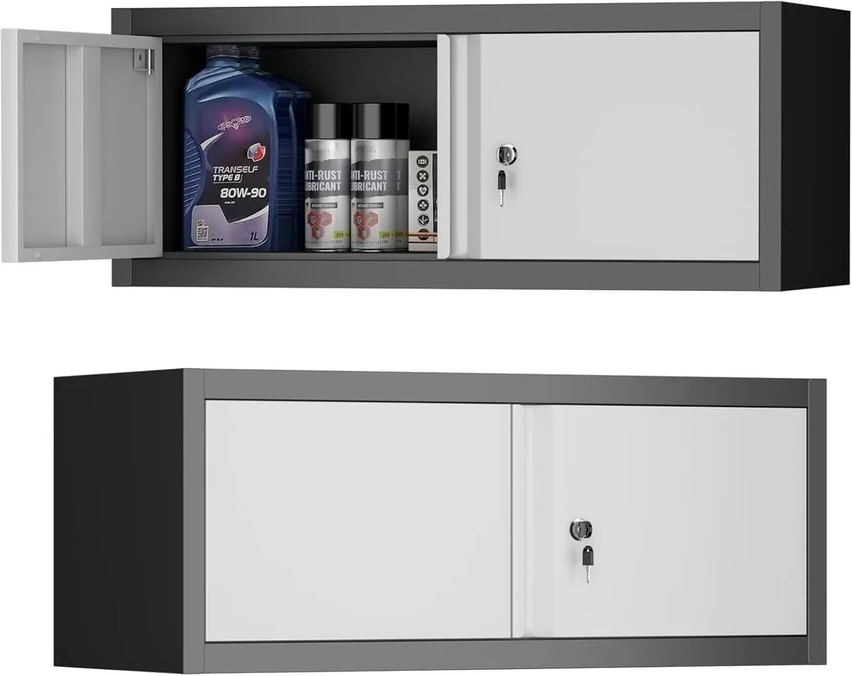 Metal Garage Storage Cabinet Locking Wall Mounted - Image 1
