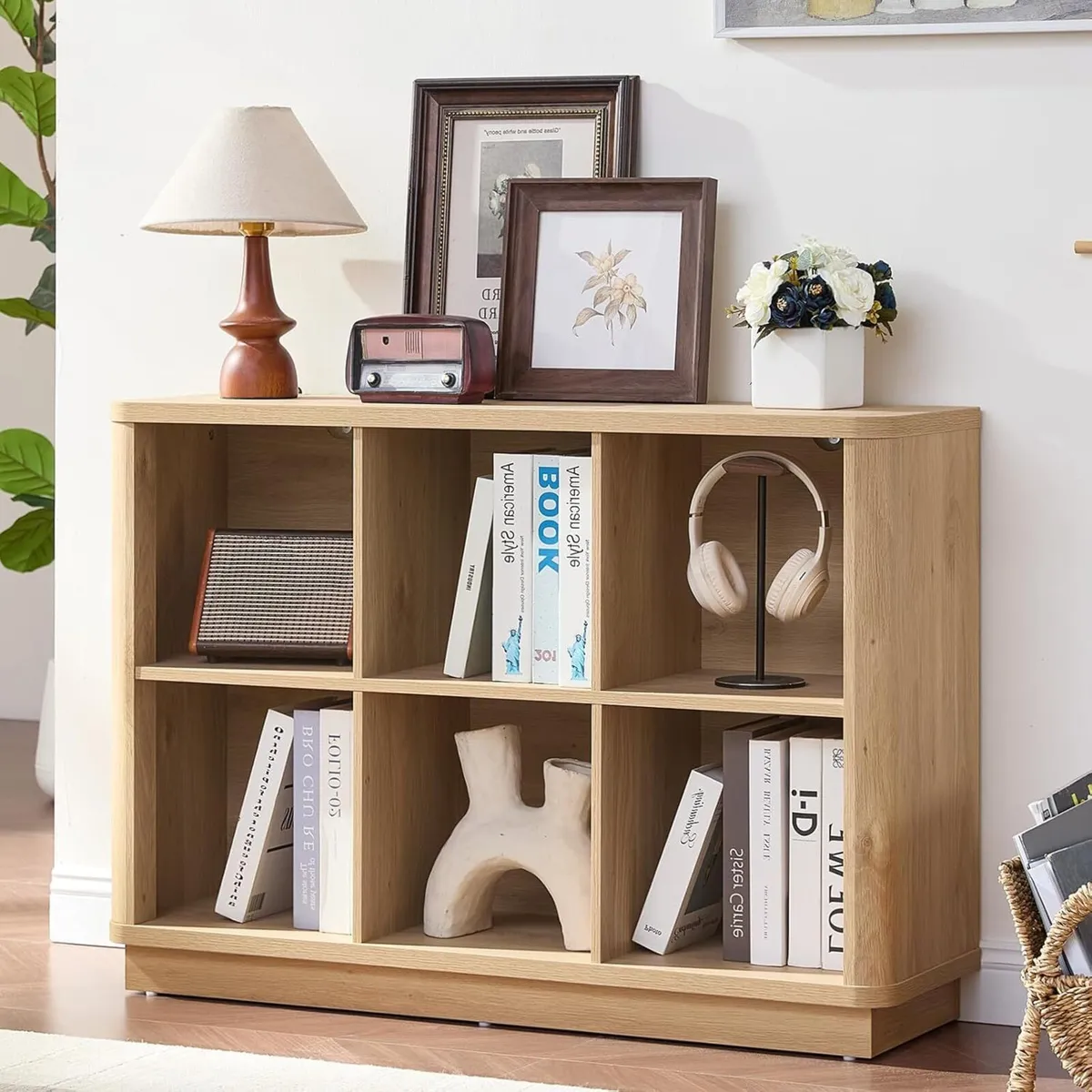 6 Cube Storage Bookcase 40" Wide Wooden Book - Image 1