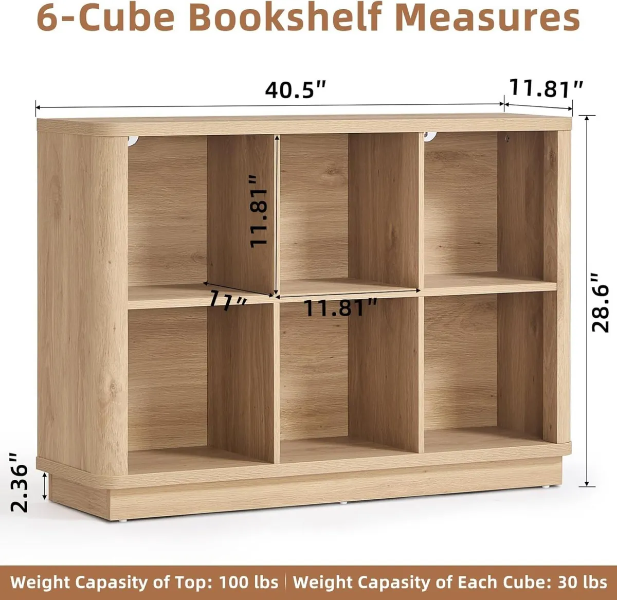 6 Cube Storage Bookcase 40" Wide Wooden Book - Image 2