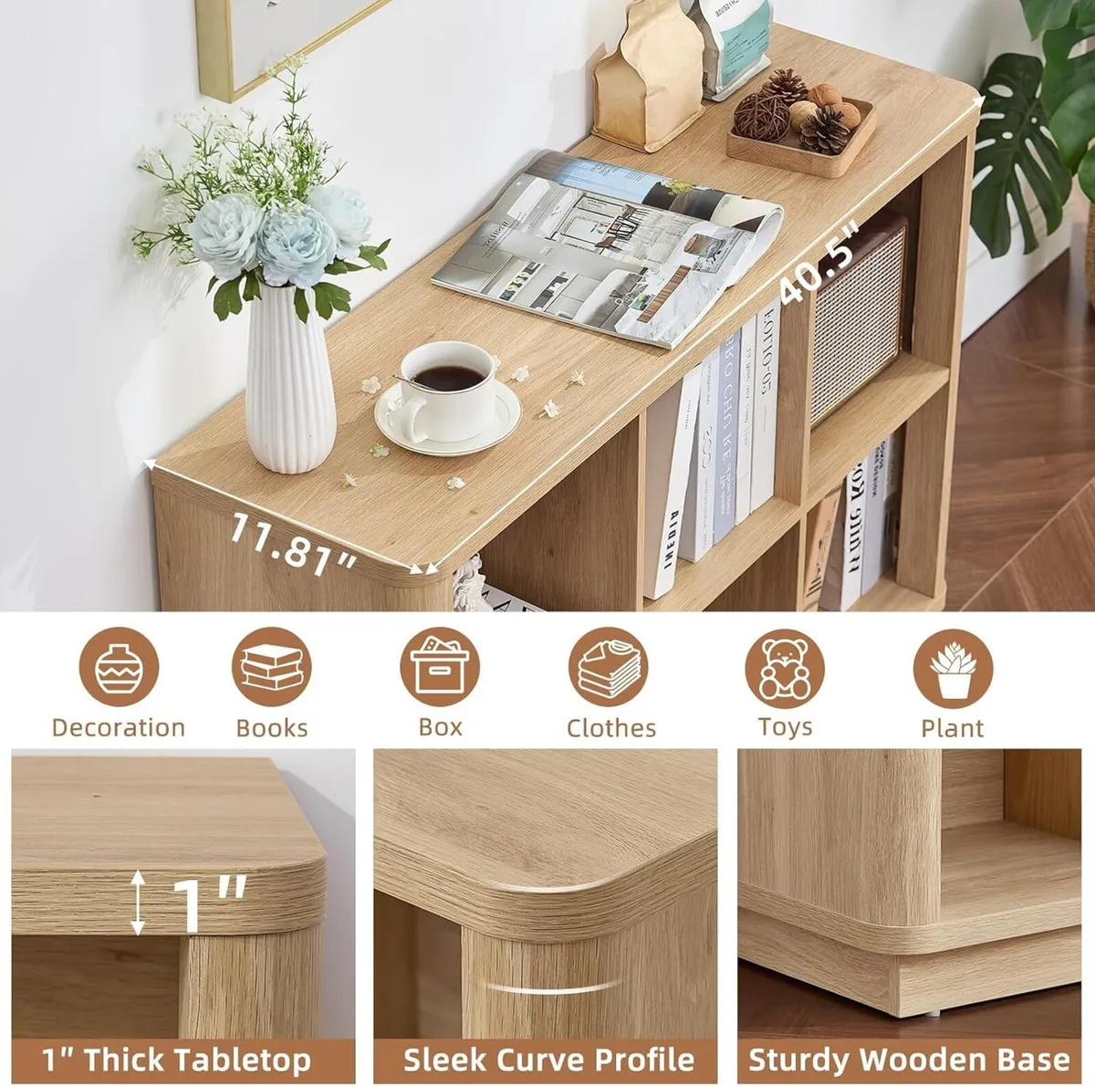 6 Cube Storage Bookcase 40" Wide Wooden Book - Image 3