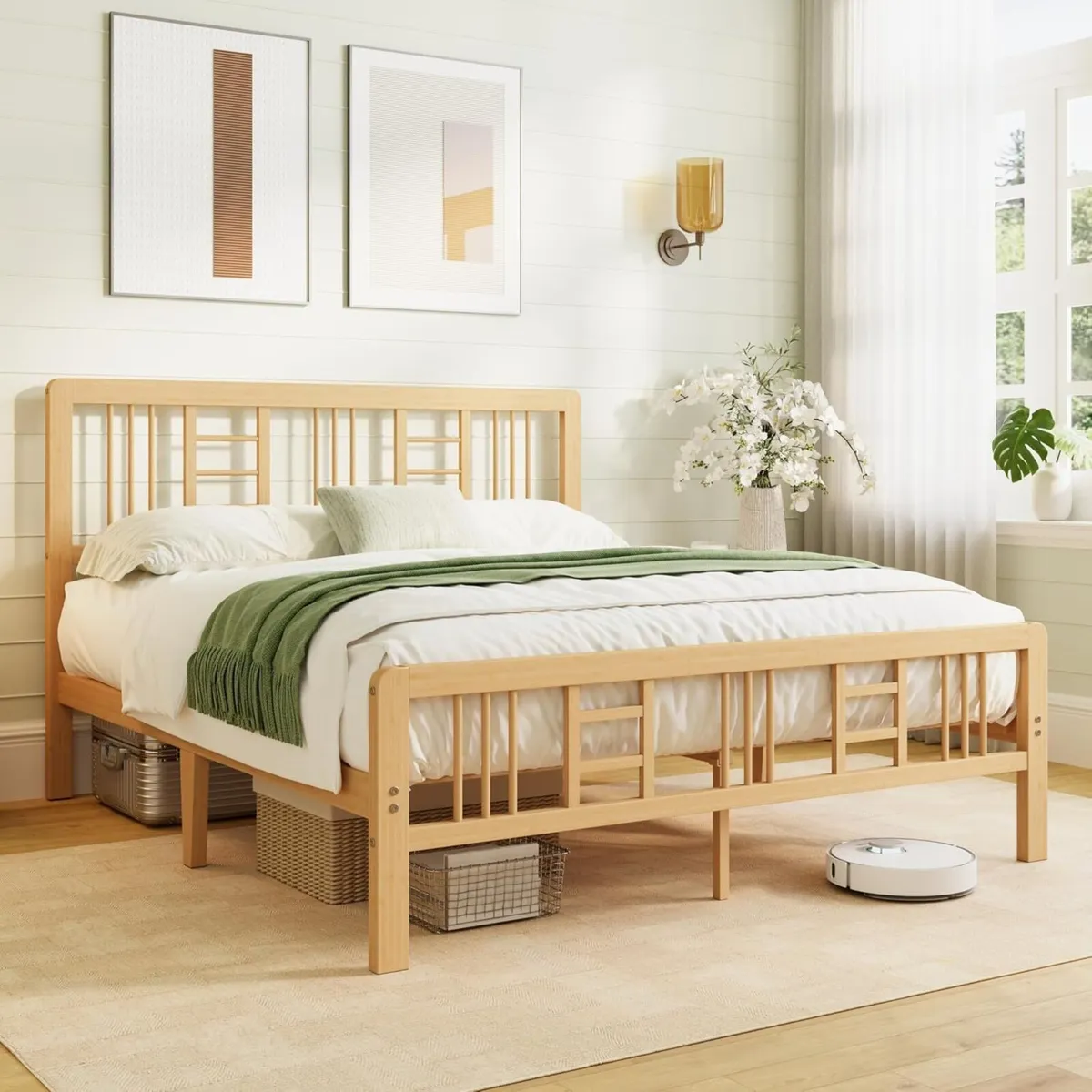 Wooden Bed Frame with Headboard Bamboo Wood Frames - Image 1