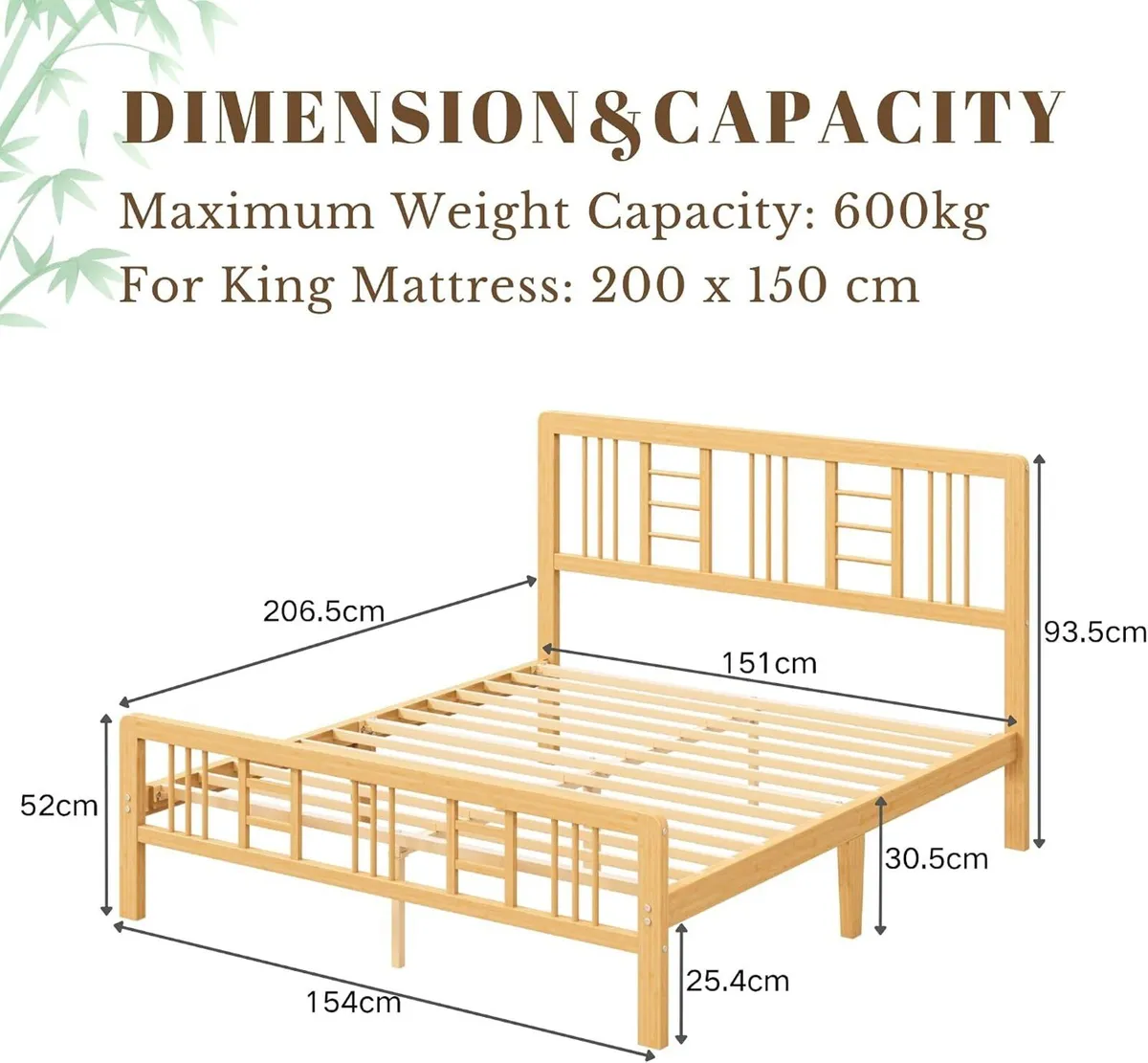 Wooden Bed Frame with Headboard Bamboo Wood Frames - Image 2