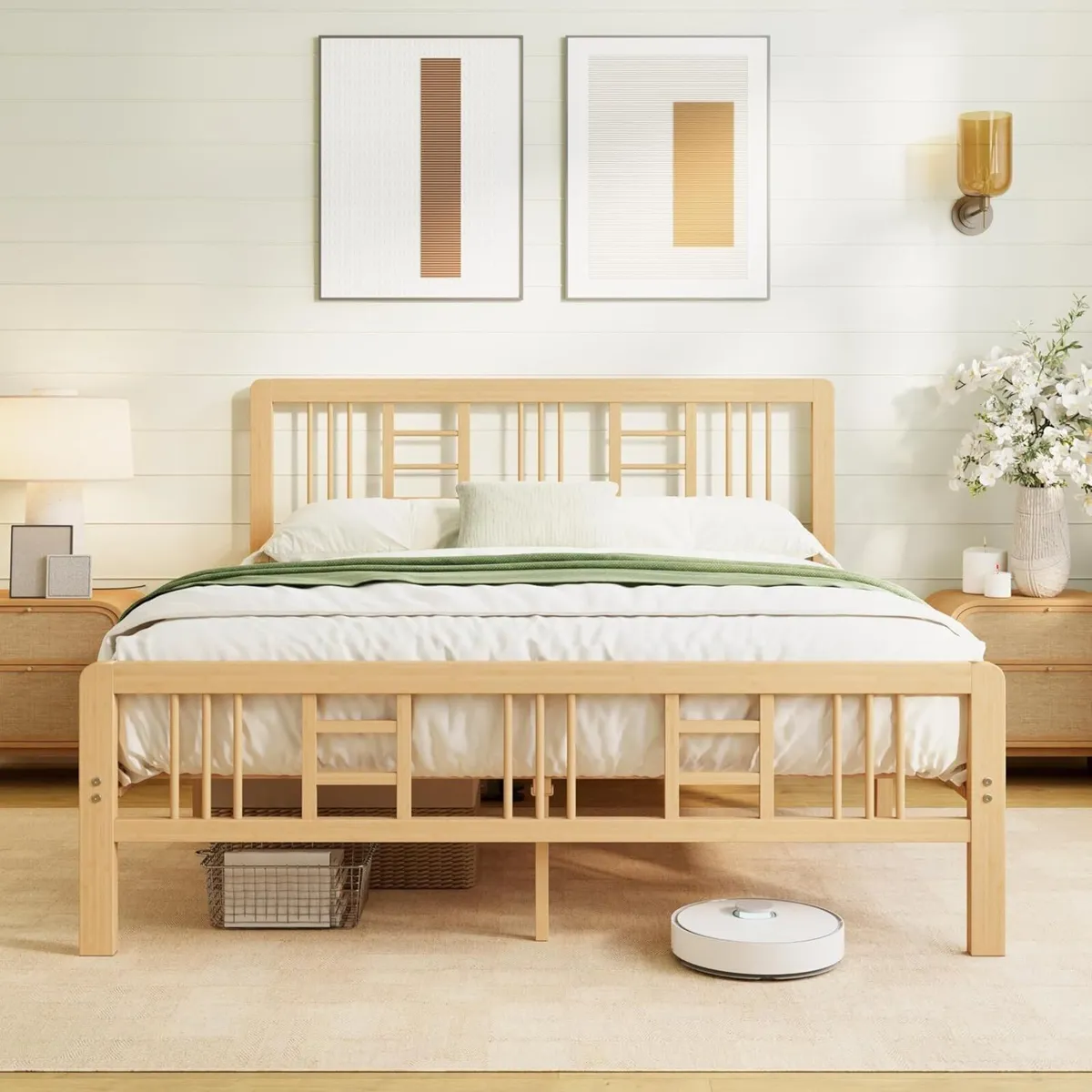 Wooden Bed Frame with Headboard Bamboo Wood Frames - Image 3