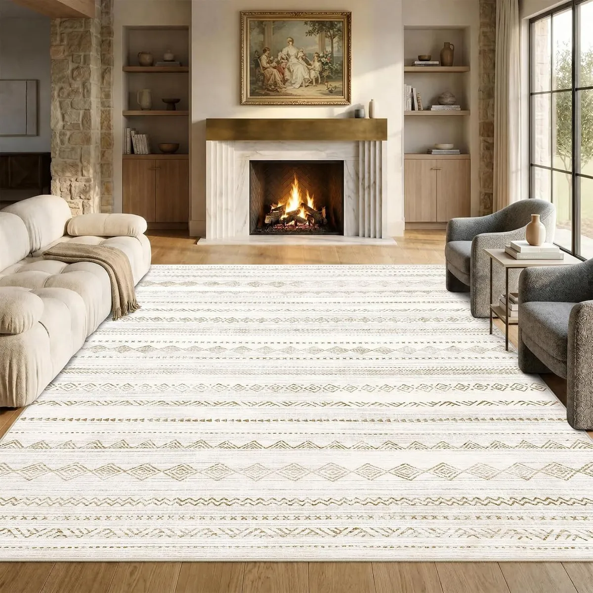 Moroccan Area Rug Washable Camel for Living Room - Image 1