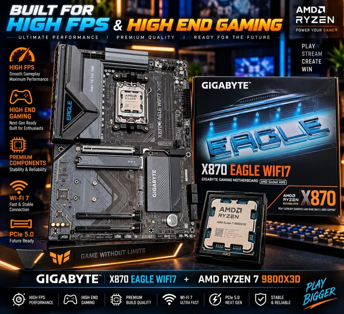 Eagle X870 WiFi7 + Ryzen 7 9800X3D Bundle Set - Image 1