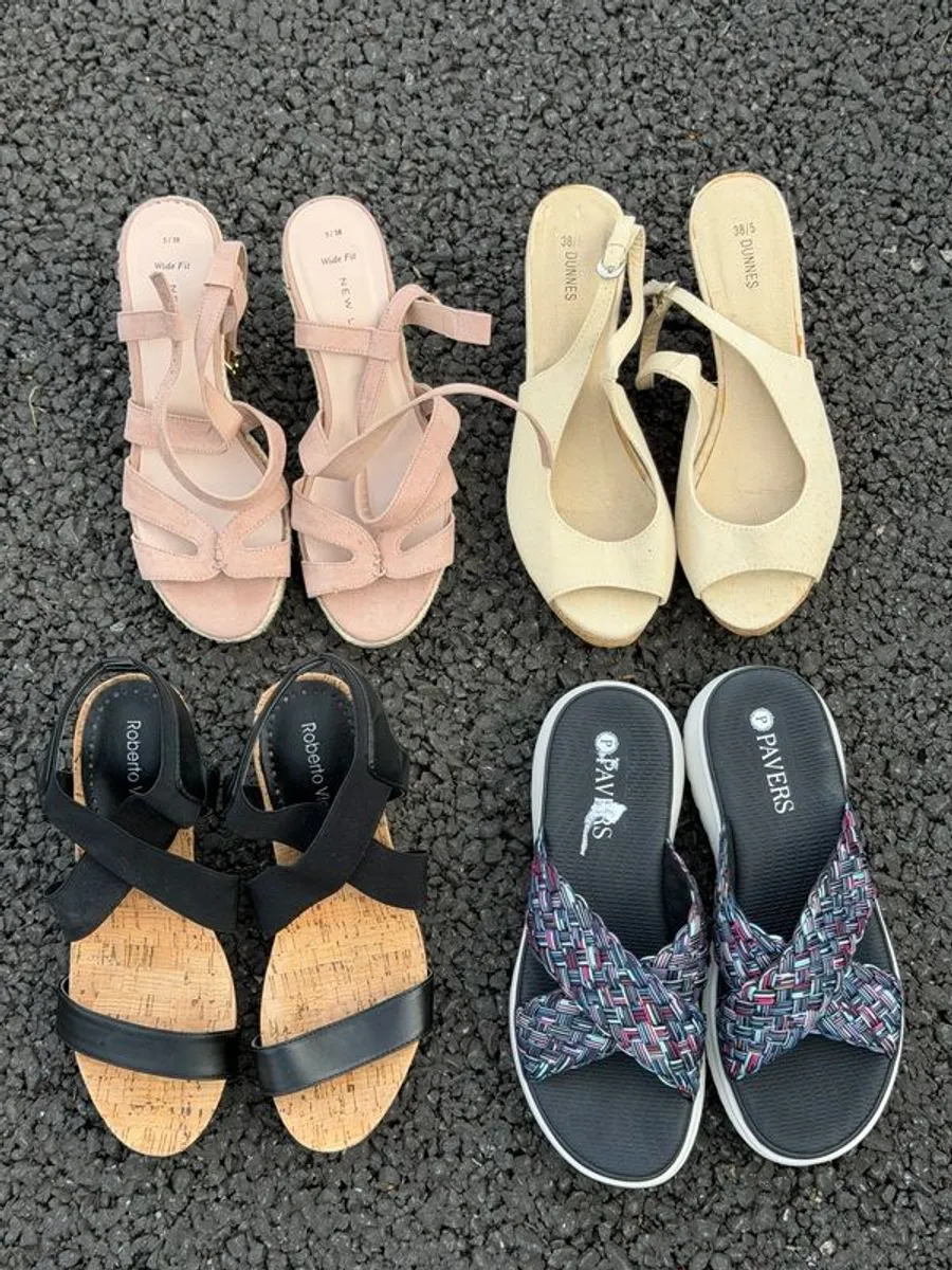 4-Pair Bundle of Ladies Summer Sandals (Wedges and Flat) - Image 1