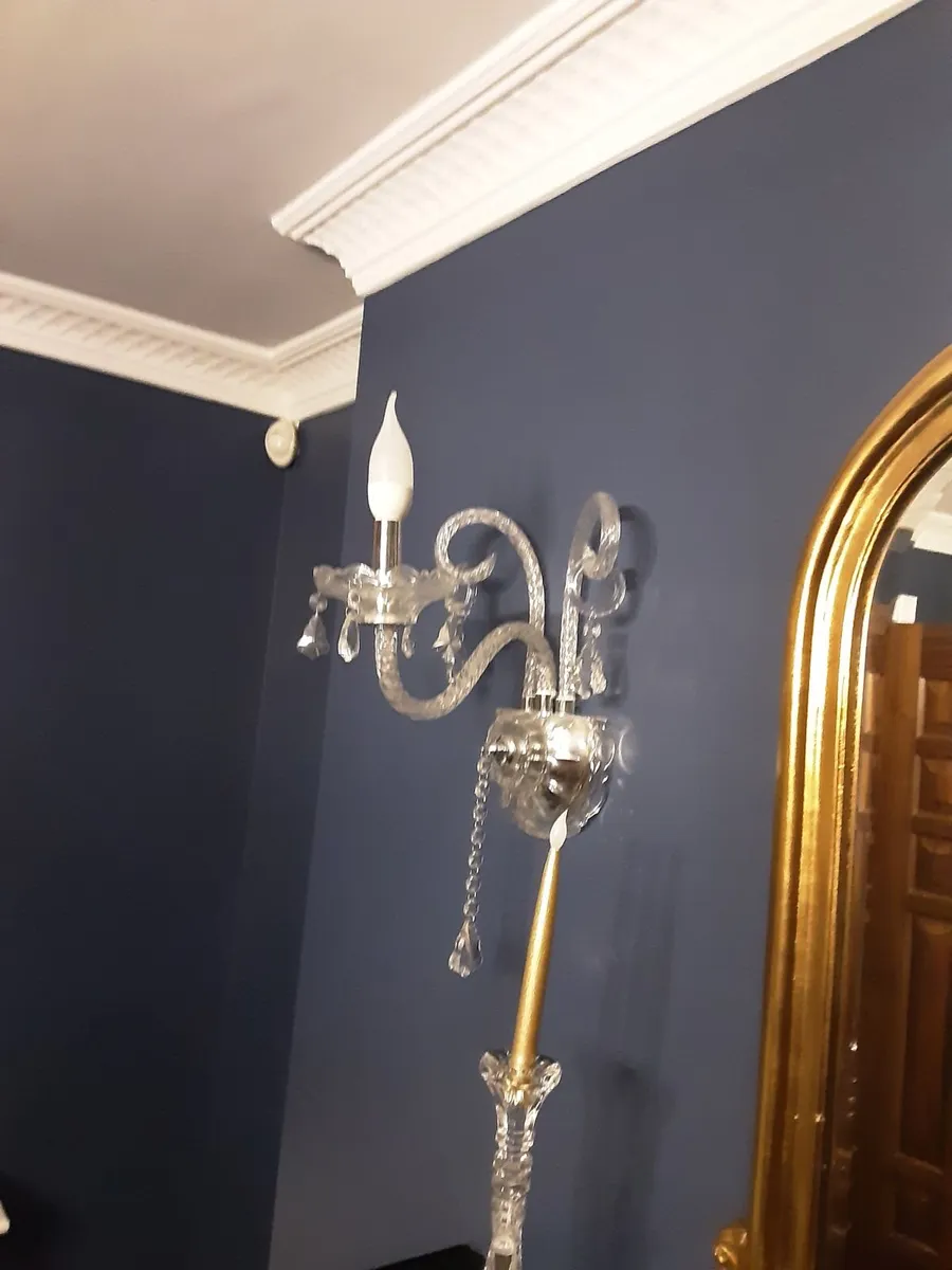Pair of detailed glass wall lights collection only - Image 1
