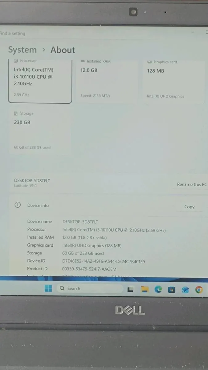 Dell Latitude 15.6" Laptop, 12GB RAM,  10th Gen i3 - Image 4